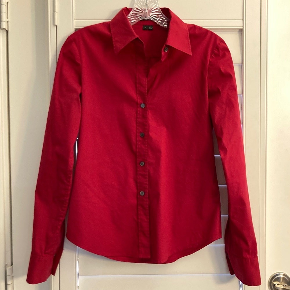 Theory Red Button Down Classic Fitted Shirt Size P Holiday ~ Business Casual!